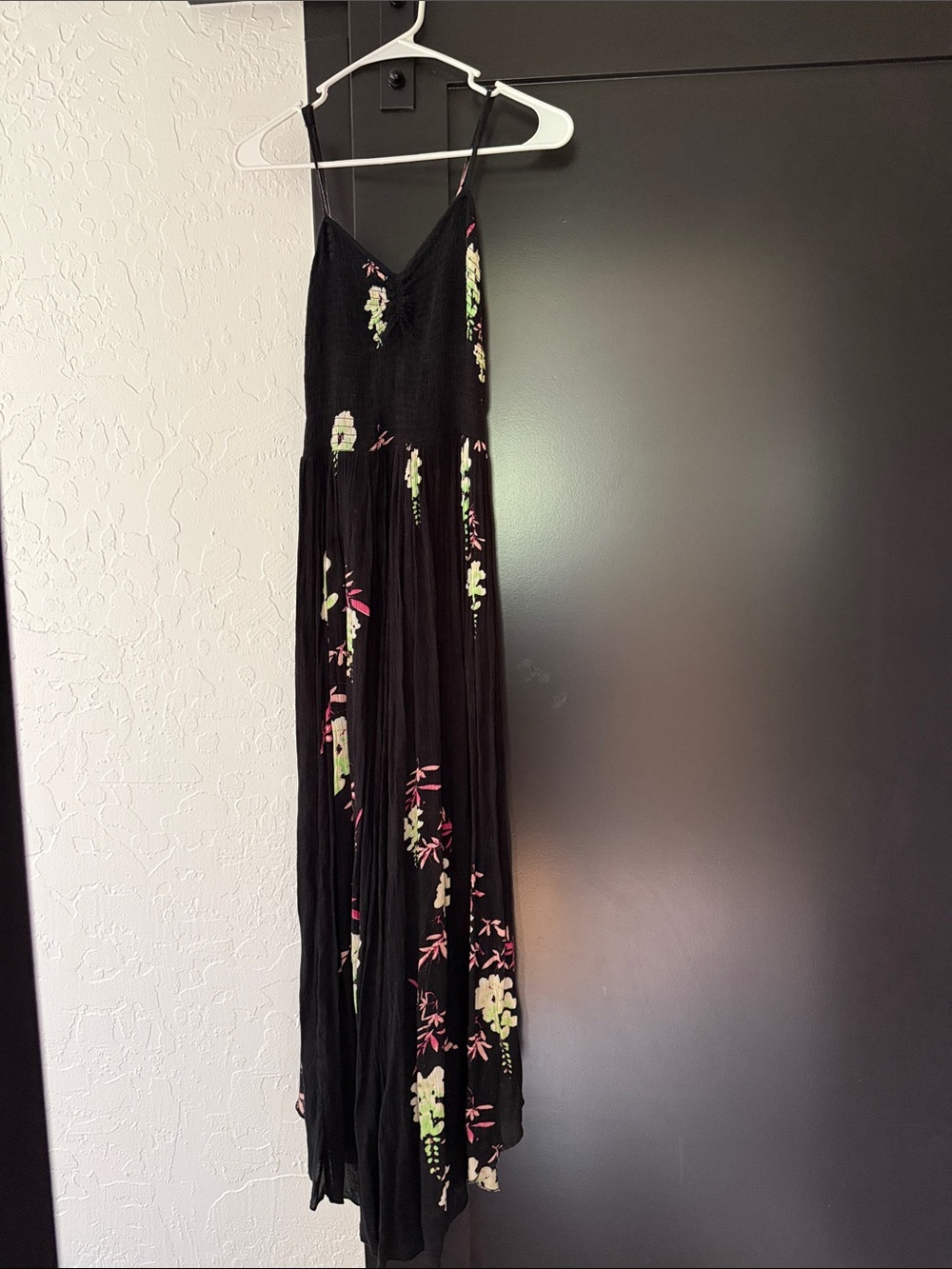 Free People Black Floral Maxi Dress with Pink & Green Accents
